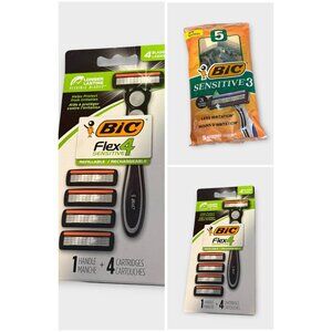 BIC Sensitive 3 Disposable Razors (5 Pack) + (2) BIC Flex 4 Sensitive Razor Sets